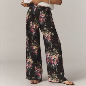 Maeve Black Floral Wide-Leg Pants